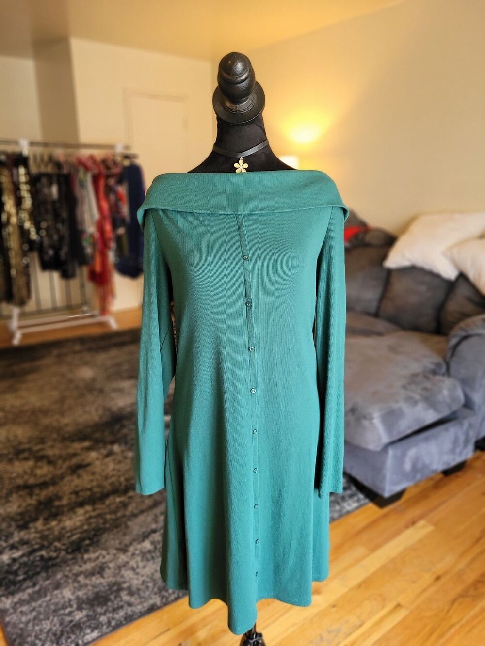 Wild Fable Off The Shoulder Green Dress XXL Women's Long Sleeve NWT New - Picture 4 of 12